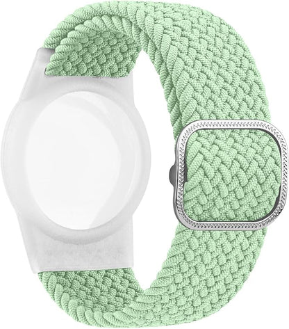 Vanjua Wristband for Apple AirTag, Protective Case Compatible with Air Tag GPS Tracker Holder with Braided Bracelet, Adjustable Anti Lost Watch Band for Toddler Child Elder (Green+Lavender)
