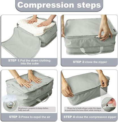 Compression Packing Cubes for Travel Essentials, 2 Pack Expandable Travel Cubes for Packing Bags Suitcase Organizer, Grey
