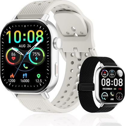 Fitness Tracker Smartwatch for Women & Men, Built-in GPS, 2.06" AMOLED for Calls, Heart Rate Blood Oxygen Sleep Monitor, 170+ Sport Modes, Waterproof with 2 Bands (Silver)