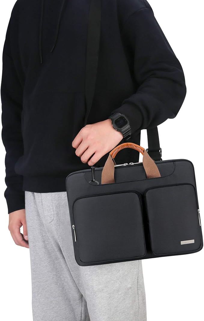 Lacdo 360° Protective Laptop Shoulder Bag, 16 inch Laptop Sleeve Case for 15.6 inch Acer HP Lenovo Dell ASUS Laptop, 16" New Pro M4/M3/M2/M1 Pro/Max A3403 A3186 2024-2019 Computer Bag, Black