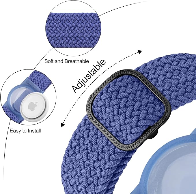 Vanjua Wristband for Apple AirTag, Protective Case Compatible with Air Tag GPS Tracker Holder with Braided Bracelet, Adjustable Anti Lost Watch Band for Toddler Child Elder (Black+Blue)