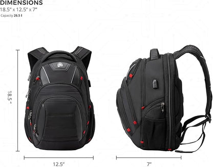 Swissdigital Design Men's Laptop Backpack for College and Business Travel with Integrated USB Charging Port and RFID Protection Fits Laptops up to 15.6 in, Black | J14-BR