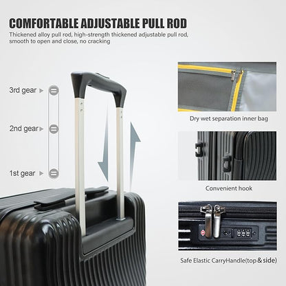 20-Inch Expandable Carry-on Luggage PC Hard Shell TSA Suitcase with Top Opening 360°Rolling Wheels Suitcase(BLACK)