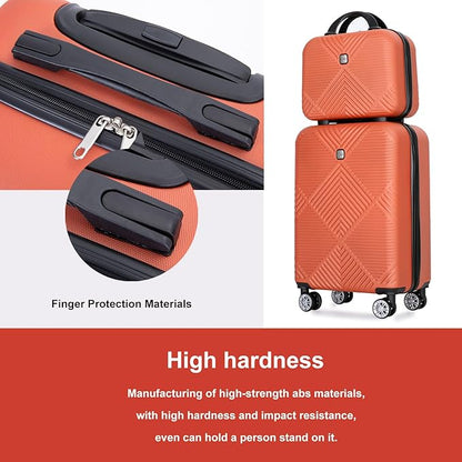 Luggage 4 Piece Set, Hardshell ABS Suitcase Set with Double Spinner Wheels, Lightweight Durable Luggage set, Carry On and Checked Travel Large Luggage, Orange