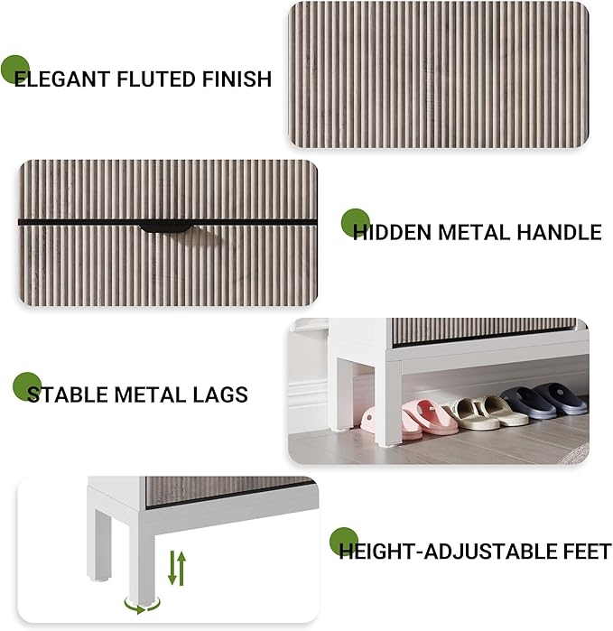 GAOMON Shoe Cabinet with 4 Flip Drawers, Entryway Cabinet with Adjustable Shelves, Accommodate 16 to 20 Pair of Shoes, Space-Saving Slim Shoe Cabinet for Entryway, Hallway, Front Door, White Grey