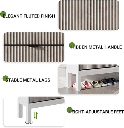 GAOMON Shoe Cabinet with 4 Flip Drawers, Entryway Cabinet with Adjustable Shelves, Accommodate 16 to 20 Pair of Shoes, Space-Saving Slim Shoe Cabinet for Entryway, Hallway, Front Door, White Grey
