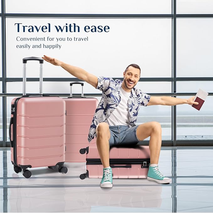 OLIXIS 25 Inch Luggage, Hardside Suitcase with Spinner Wheels, Lightweight ABS Hard Shell Checked Luggage, TSA Approved Lock, Expandable Medium Suitcase for Travel & Business–Pink