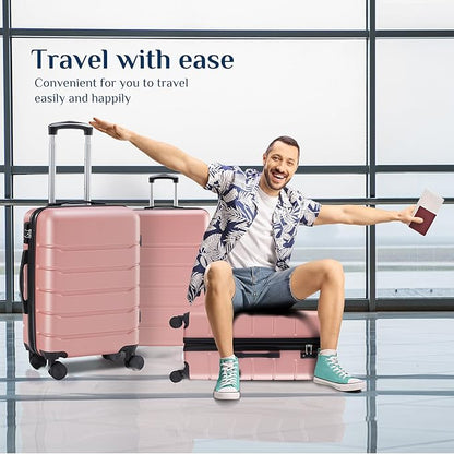 OLIXIS 25 Inch Luggage, Hardside Suitcase with Spinner Wheels, Lightweight ABS Hard Shell Checked Luggage, TSA Approved Lock, Expandable Medium Suitcase for Travel & Business–Pink