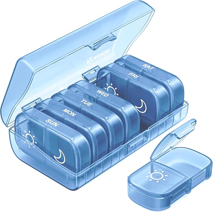 AUVON XL Weekly Pill Organizer 2 Times a Day, AM PM Pill Case with One-Side Large Opening for Easy to Use, Pill Box 7 Day Travel Medication Organizer for Medications, Vitamins, Fish Oils, Supplements