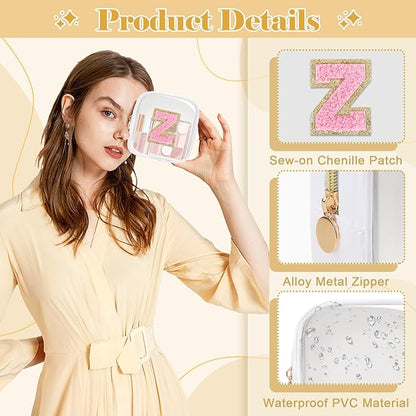 Personalized Initial Letter Clear Preppy Makeup Bag,Mini Nylon Chenille Letter Cosmetic Bag Cute Zipper Pouch Purse for Teen Girls,Portable TSA Approved Beach Travel Essentials Bag Gift for Women,Z