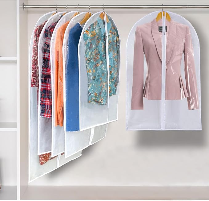 Clear Garment Bags For Hanging Clothes, 36" Women Suit Bags, Plastic Garment Bags for Closet Storage, Suit Cover Bags with Zipper for Short Coats, Jackets, Shirts 24"x36"/ 12 Pack