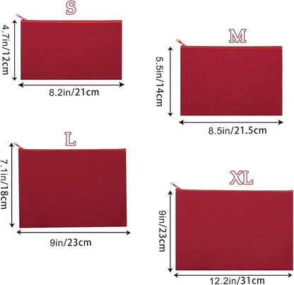 12 Pieces Cotton Canvas Makeup Bag, Multipurpose Cosmetic Bag with Zipper Travel Toiletry Pouch, Blank DIY Craft Bag (Red, XL)