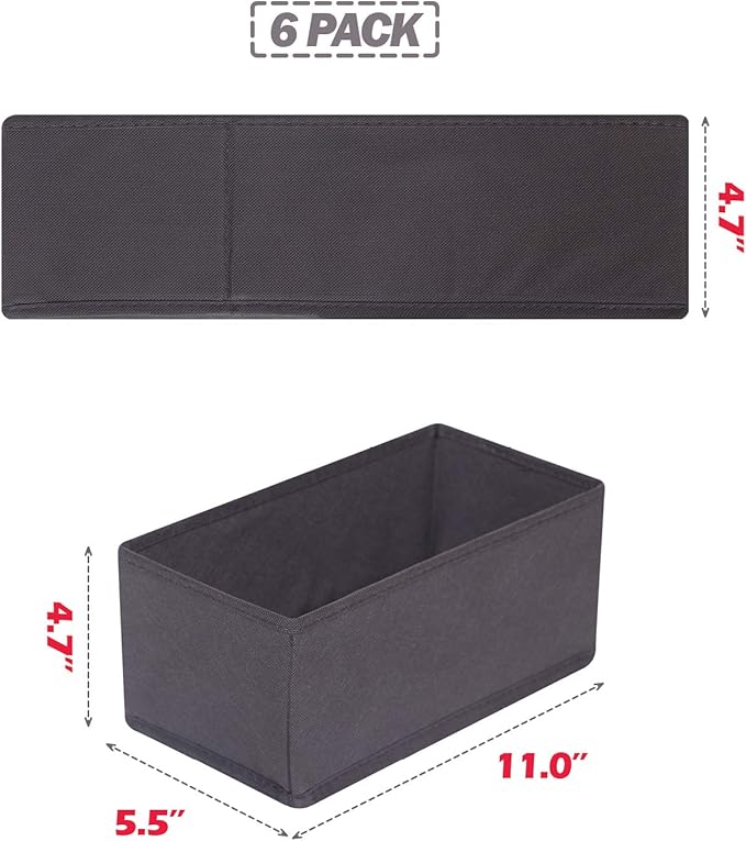 DIOMMELL 6 Pack Foldable Cloth Storage Box Closet Dresser Drawer Organizer Divider Fabric Baskets Bins Containers for Clothes Underwear Bras Socks Lingerie Clothing, Dark Grey 060