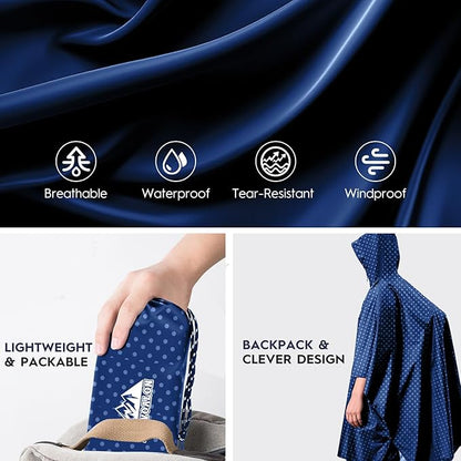 Bruvoalon 3-in-1 Rain Poncho with 1/4 Zip & Chest Pocket, Waterproof, Sunshade, Ground Mat for Adults & Youth Emergency