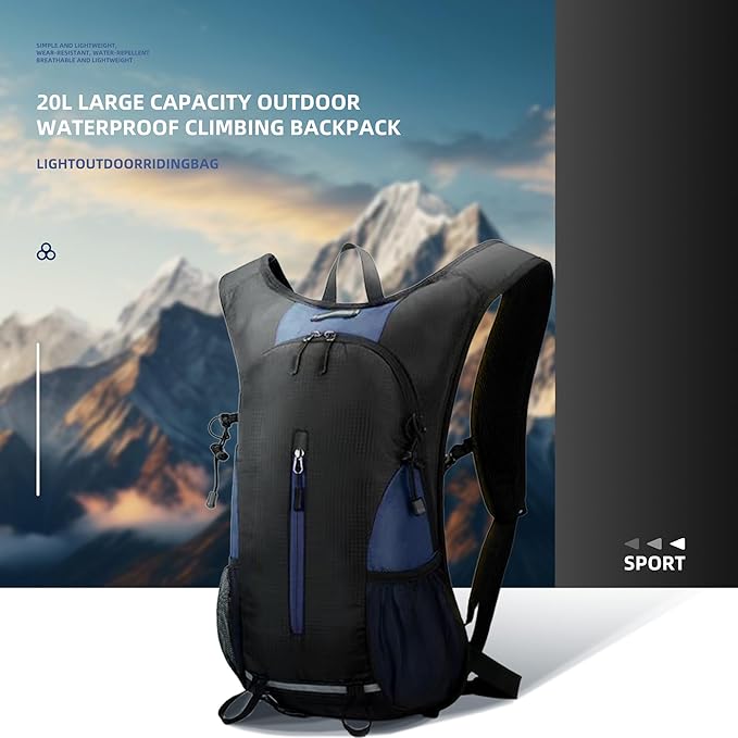 25L Ultralight Lightweight Waterproof Hiking Backpack Foldable Travel Camping Hiking Bag Outdoor Sports Daypack with reflective strips(Black deep blue)