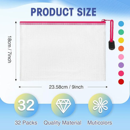 Jetec 32 Pcs Mesh Zipper Bags Toy Storage Bikini Organizer Bag Bolsas Para Guardar Trajes De Bano Waterproof Zipper Reusable Pouch Puzzle Multipurpose for Storage Office(Stylish Color,9 x 7 Inch)