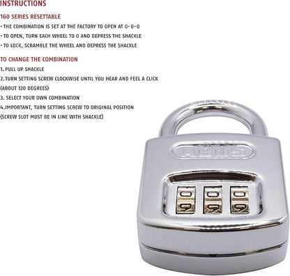 Abus 160/40 C 160 All Weather Resettable Chrome Combination Padlock, 3 Dial