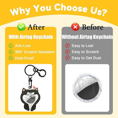 Leather Keychain for Airtag, Cute Protective Keychain Holder Compatible with Apple Air Tag,GPS Case Cover for Keys(Dog)