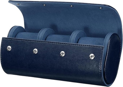 HARFINGTON Watch Roll Travel Case 3 Slot Portable Leather Watch Case for Men and Women, Watches Storage Organizer with Removable Pillows for Traveling, Display, Home Storage, Blue