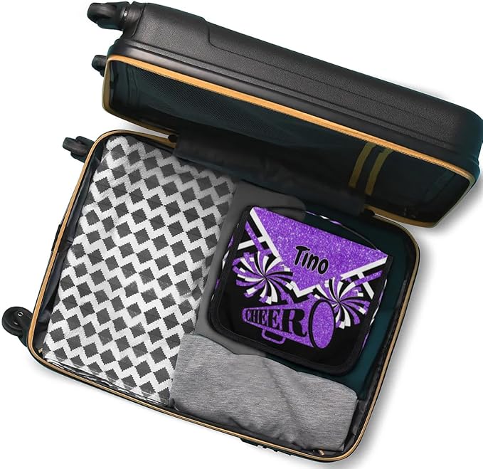 Personalized Hanging Toiletry Bag for Women, Cheerleading Large Capacity Travel Custom Name For Mothers Day, Birthday, Anniversary, Wedding, Purple Black Glitters