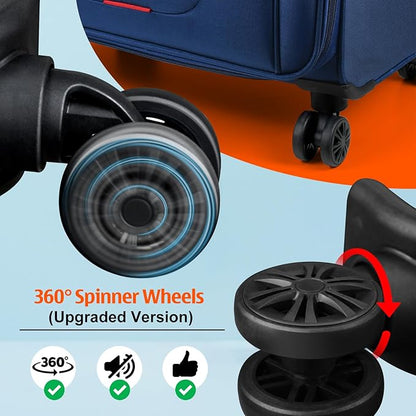 Verdi Luggage Sets of 2 Suitcase with Spinner Wheels Softside Expandable, Carry On Luggage with USB Port (Navy, 2-Piece set(20/28))