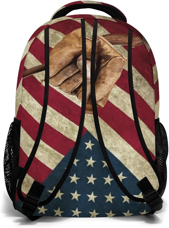 American Flag Baseball Print Backpack, Laptop Backpack with Multiple Pockets for Adult Hiking Travel Work 17 Inch