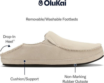 OLUKAI Nohea Slipper, Women's Slip-On Shoes, Genuine Shearling & Premium Nubuck Leather, Drop-In Heel Design, Cozy & Ultra-Soft Comfort Fit