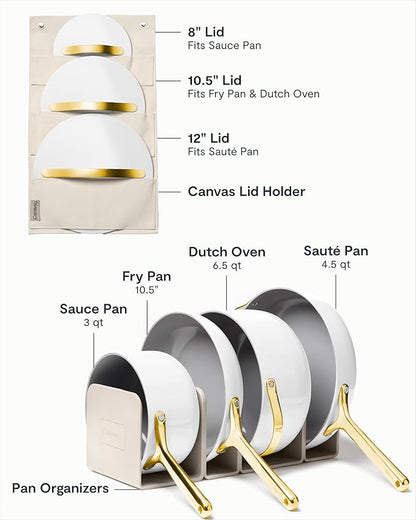 Caraway Nonstick Ceramic Cookware Set (12 Piece) Pots, Pans, Lids and Kitchen Storage - Non Toxic - Oven Safe & Compatible with All Stovetops - White