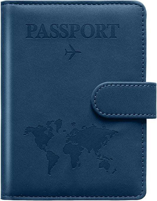 Passport Holder for Travel Passport Holder with Card Slots Holder Passport Case Passport cover for Women and Men Passport Wallet Travel Essentials and Accessories (Buckle, Navy)