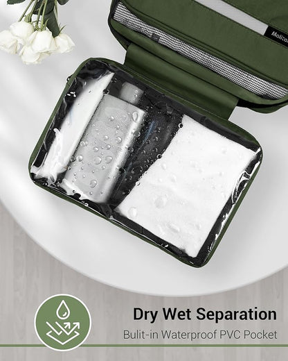 Maliton Toiletry Bag for Men & Women Large Toiletry Bags for Traveling Hanging Toiletry Bag Hygiene Bag with 4 Compartments Waterproof Bathroom Shower Bag(Olive Green)
