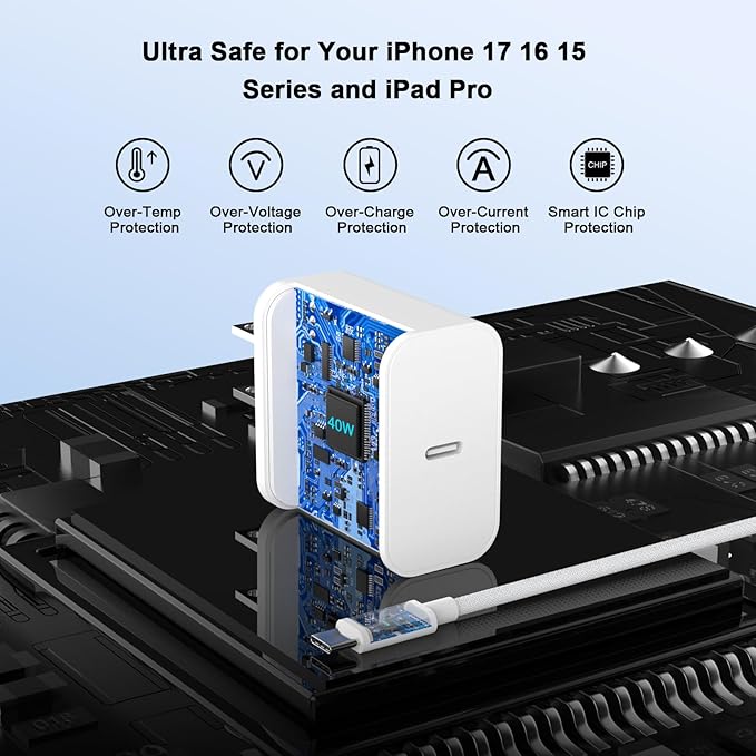 iPhone 17 Pro Max Charger Fast Charging, 40W USB C iPhone 17 16 15 Fast Charger Block with 6FT Woven Type C Charging Cable Cord for iPhone 17/17 Pro Max/17 Pro/Air/16/16 Pro Max/15/15 Pro Max