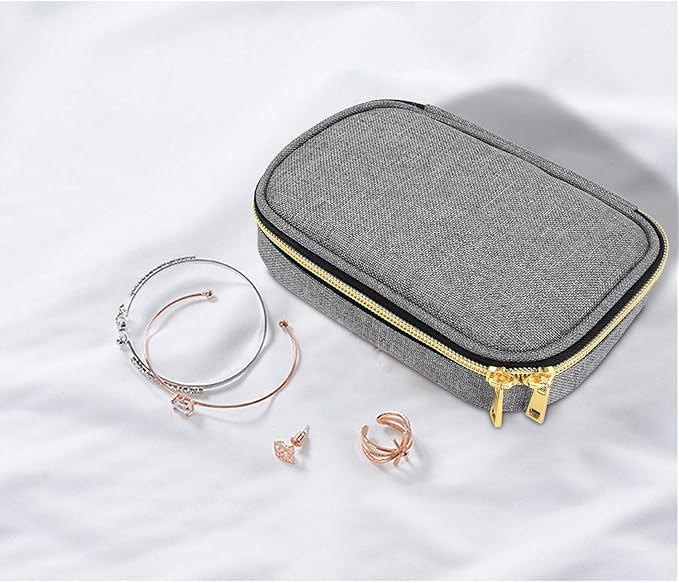 Teamoy Small Jewelry Travel Case, Portable Jewelry Organizer Bag for Earrings, Necklace, Rings and More, Small, Gray-(Bag Only)
