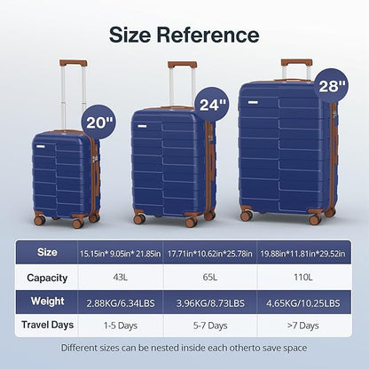 Luggage 28 Inch (3-Years VIP Service) Hardside Expandable Large Capacity Travel Suitcase Ultra Durable Polycarbonate Lightweight with TSA Lock Spinner Wheels, Classic Blue