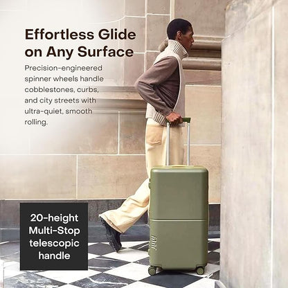 Checked Trunk - 26.8" Zipperless Airline Approved Check In Luggage with Wheels, 80/20 Opening Spinner Suitcase - TSA Lock Rolling Suitcase, Spinner Wheels, Y-Strap - Matte Moss Green