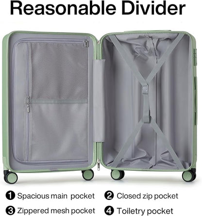 Hanke Luggage Sets 3 piece Carry On Luggage with Wheels PC Hard Shell Suitcases Lightweight Checked Travel Luggage Large Travel Suitcase Woman Men 20/24/29 Inch(Bamboo Green)