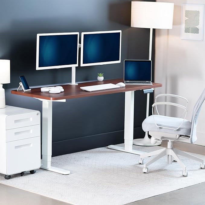 VIVO Electric 60 x 24 in Dual Motor Sit Stand Desk, Memory Height Adjustment, 2B Series, Dark Walnut Top White Frame, DESK-KIT-2W6D