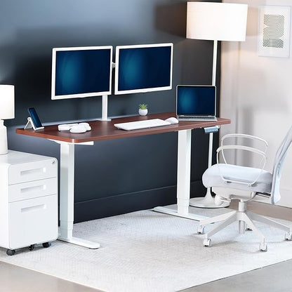 VIVO Electric 60 x 24 in Dual Motor Sit Stand Desk, Memory Height Adjustment, 2B Series, Dark Walnut Top White Frame, DESK-KIT-2W6D