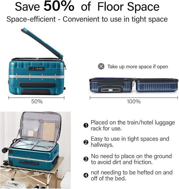 Hanke 20 Inch Carry On Luggage Hard Shell Top Opening Aluminum Frame Hardside Suitcase with Spinner Wheels, Durable Rolling Luggage for Men & Women Travel, Christmas & Birthday Gifts, Caribbean Blue