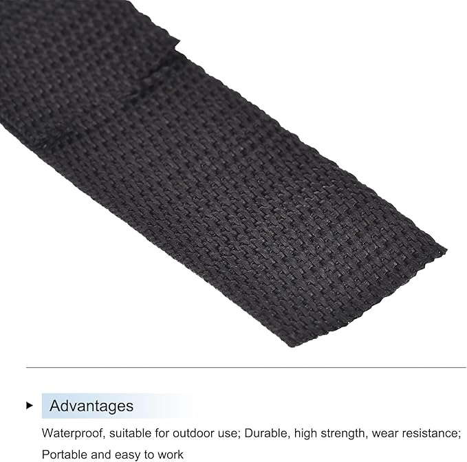 MECCANIXITY Lightweight Polypropylene Webbing Strap 1 1/2" 25 Yard Backpack Strapping Band Black for Outdoor Luggage Cargo Straps