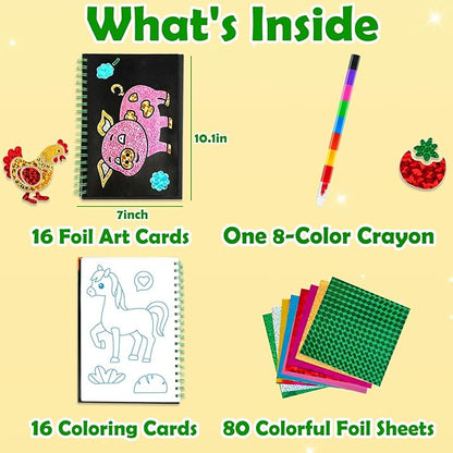 FUNNYB&G Foil Art Craft for Kids - Christmas Crafts Gift Party Favors Stocking Stuffers for Kids Fun Art Supplies Creative Birthday Gift Travel Toys for Girls Boys 4 5 6 7 8 9 Years Old (Farm)