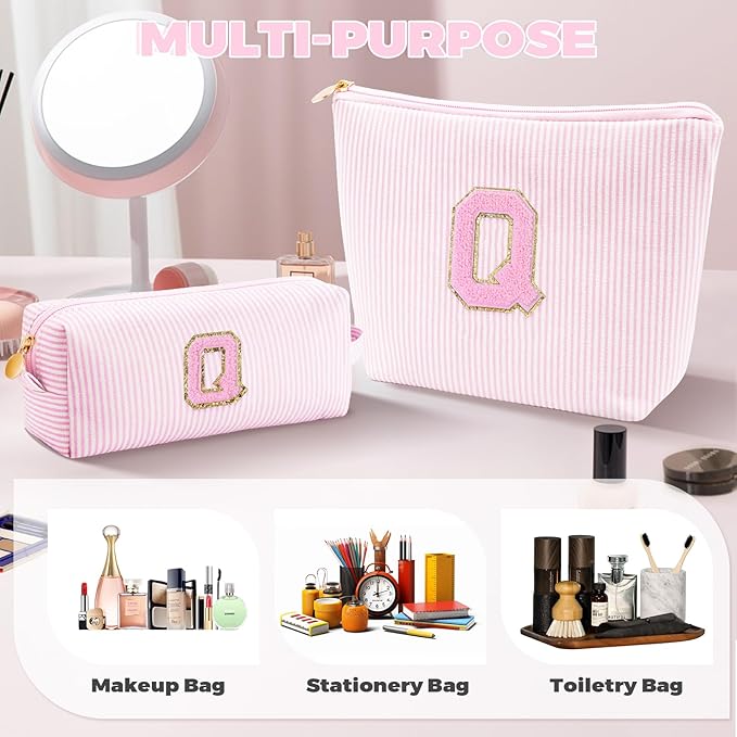 Personalized Makeup Bag for Women Girls - Fashion Cosmetic Bag Trendy Travel Toiletry Bag with Initials Letter - Teen Gifts - Pink,Q