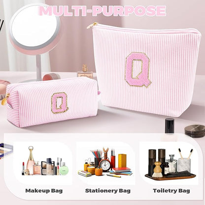Personalized Makeup Bag for Women Girls - Fashion Cosmetic Bag Trendy Travel Toiletry Bag with Initials Letter - Teen Gifts - Pink,Q