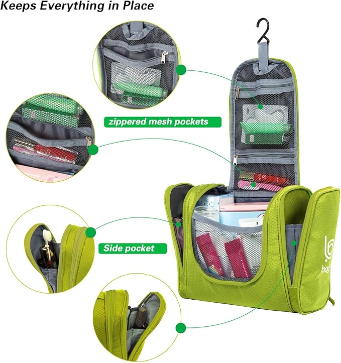 Bago Travel Toiletry Bag for Women and Men X-Large Waterproof Hanging Large Toiletry Bag for Bathroom and Travel Bag for Toiletries Organizer - Makeup Bag (Green)