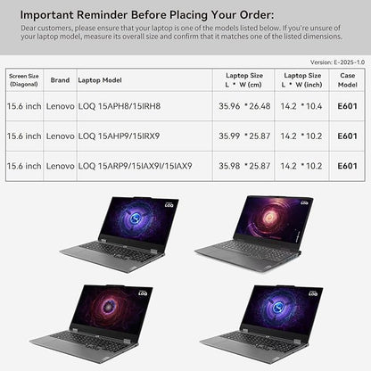 Smatree 15.6 inch Laptop Sleeve for Lenovo LOQ 15APH8/15IRH8/15AHP9/15ARP9/15IAX9/15IAX9I/15IRX9 Laptop Bag with Accessory Pocket, YKK Zipper, Patented Shockproof Design (E601)