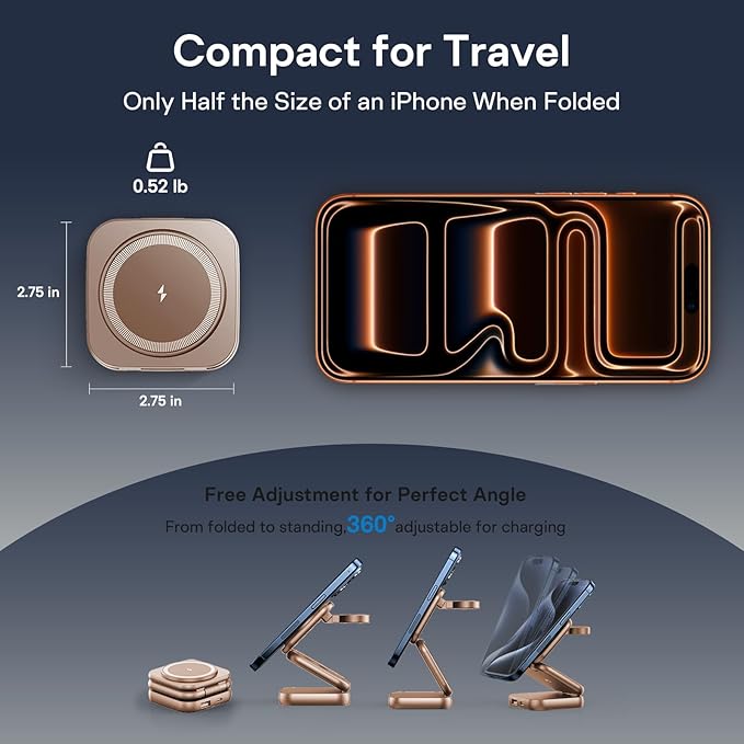 5-in-1 Wireless Charger for MagSafe, AC ISLAND Portable Travel Charging Station, 35W Max Fast Foldable Magnetic Stand, Evolved for iPhone 17-12 & Air Series, Apple Watch, AirPods (with 35W Adapter)