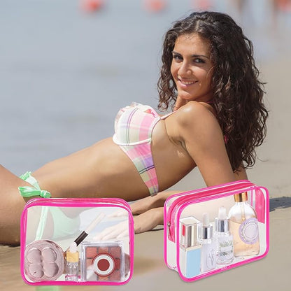 Cunno 60 Pcs Clear Toiletry Bag TSA Approved Cosmetic Bag Bulk Makeup Bag Travel Carry Airport Airline Compliant Bag for Women Men Summer Vacation Salon Mother Gift(Rose Pink)