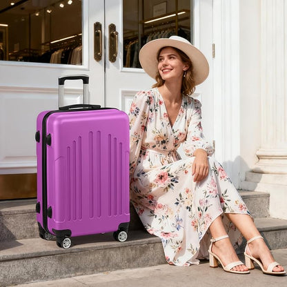Karl home 28 Inch Check-in Luggage with Spinner Wheels, ABS Hardshell Checked Suitcase with TSA Lock, Durable Large Suitcase Rolling Luggage for Men Women, Purple
