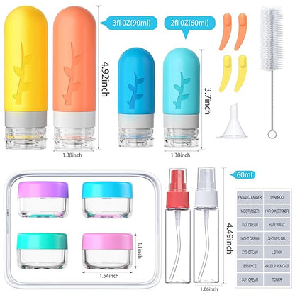 18pack Travel Bottles for Toiletries:Silicone TSA Approved-Containers for Toiletries,Leak Proof Refillable Liqus Shampoo And Conditioner Essentials toiletry Bottles