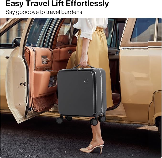 mixi 14 Inch Underseat Carry On Luggage PC Hard Shell Suitcase Top Opening Aluminum Frame Travel Suitcases with Wheels, Rock Gray