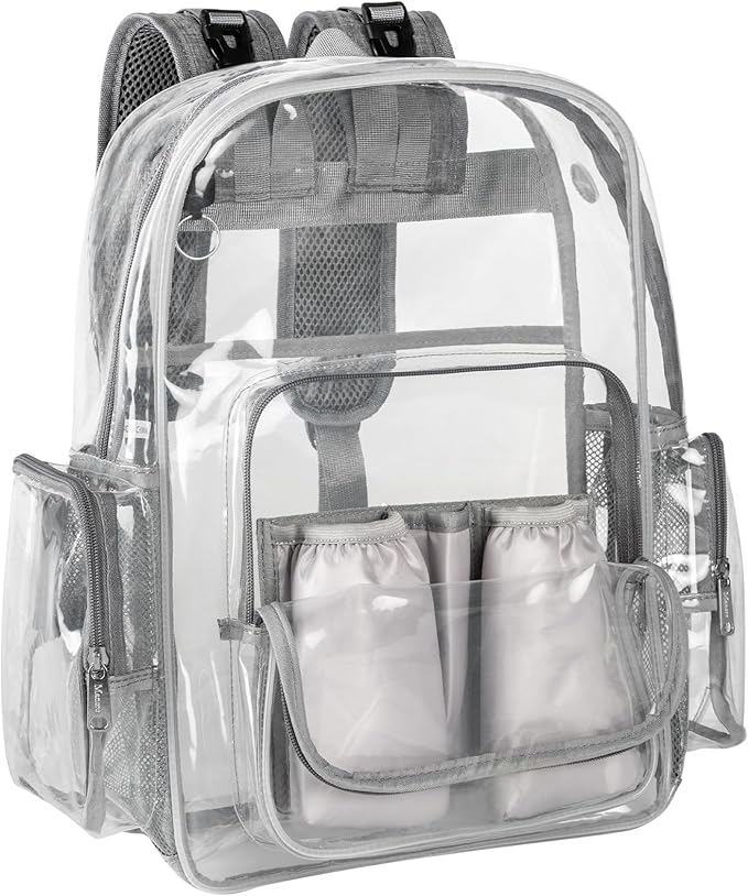 Mancro Diaper Bag Backpack, Clear Baby Bag Heavy Duty Transparent Backpack for Girls Boys, Multifunction Large Travel Backpack Maternity Baby Changing Bags for Mom with Stroller Straps, Grey
